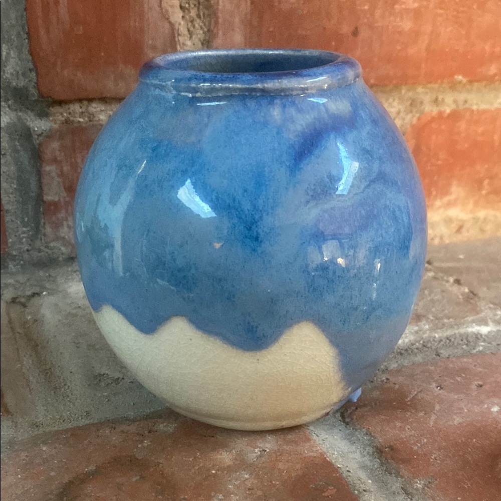 Blue and Cream Ceramic Vase